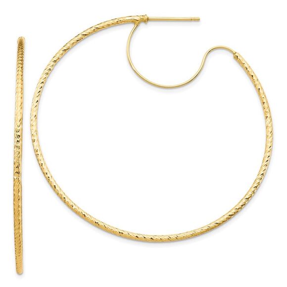 Kazi Luxury 14k Yellow Gold 1.5x50mm D/C with Polished wire Hoop Earrings